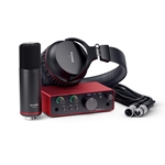 Scarlett Solo 4th Gen 2-in, 2-out USB audio interface with a condenser microphone and headphones