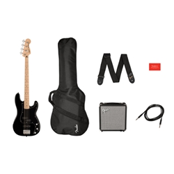 Squier Affinity Precision Bass PJ Pack, Laurel Fingerboard, Black, Gig Bag, Rumble 15