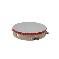 Wood 8" Tambourine w/Head, Single Jingles